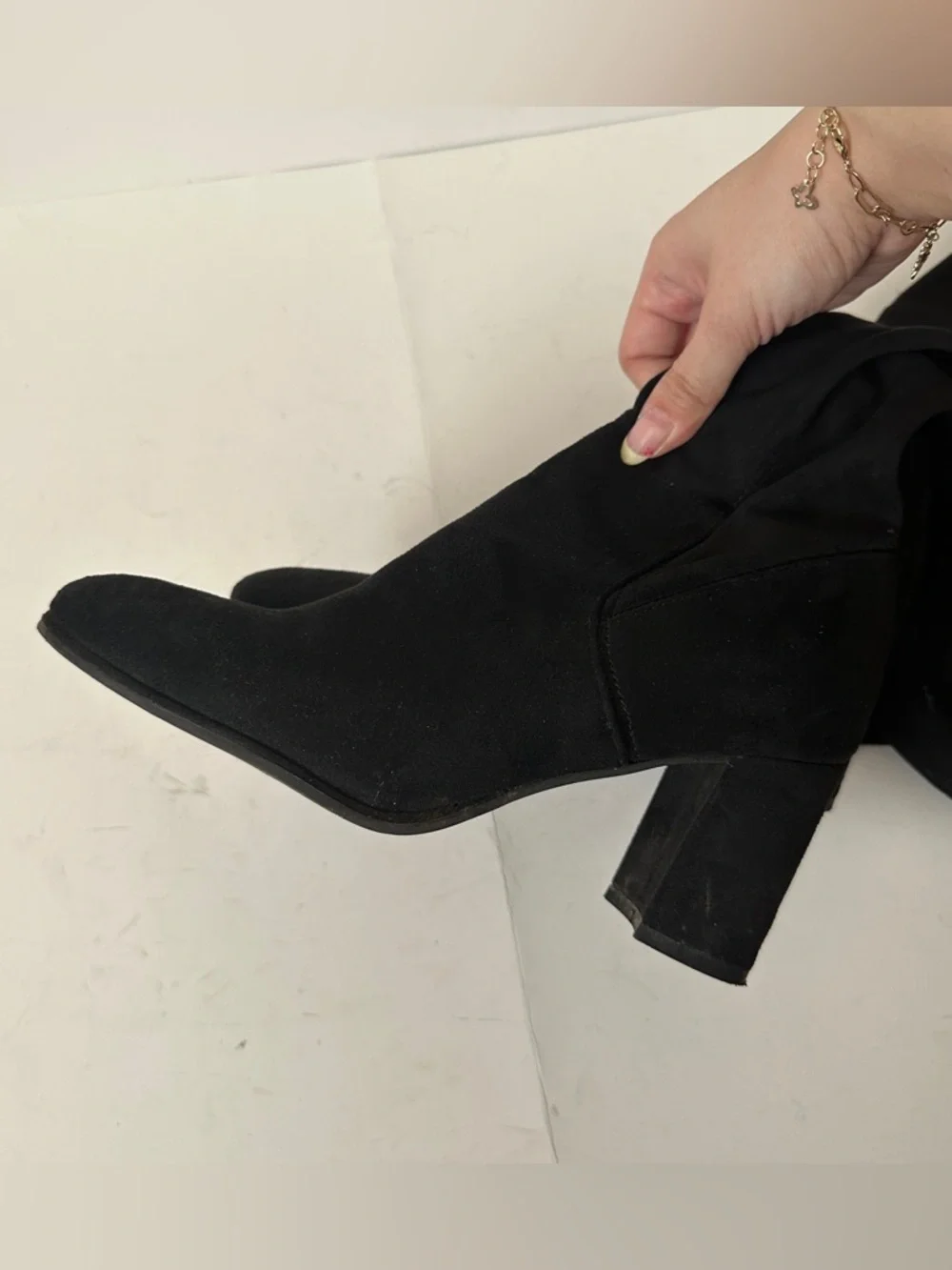 Nine West Women's Black Suede Velvet Over the Knee Block Heel Boots Size 7